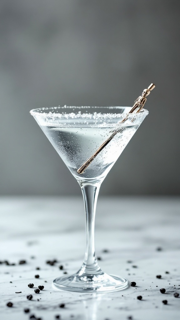 A classic Bone Dry Martini in a martini glass with a twist garnish
