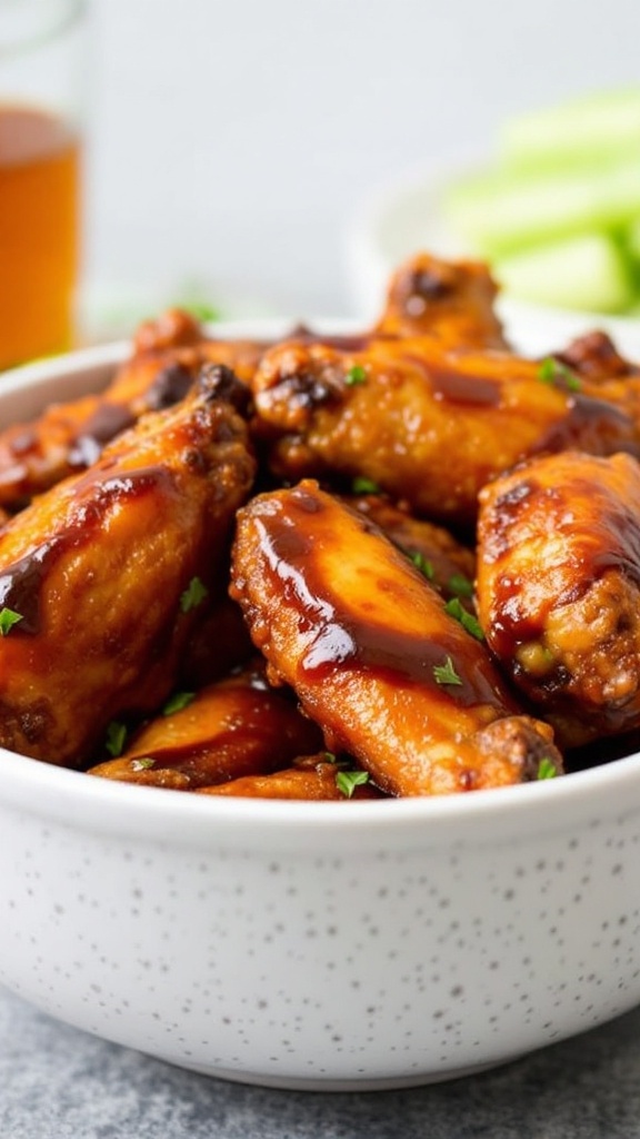 Bourbon Maple Glazed Chicken Wings served in a bowl