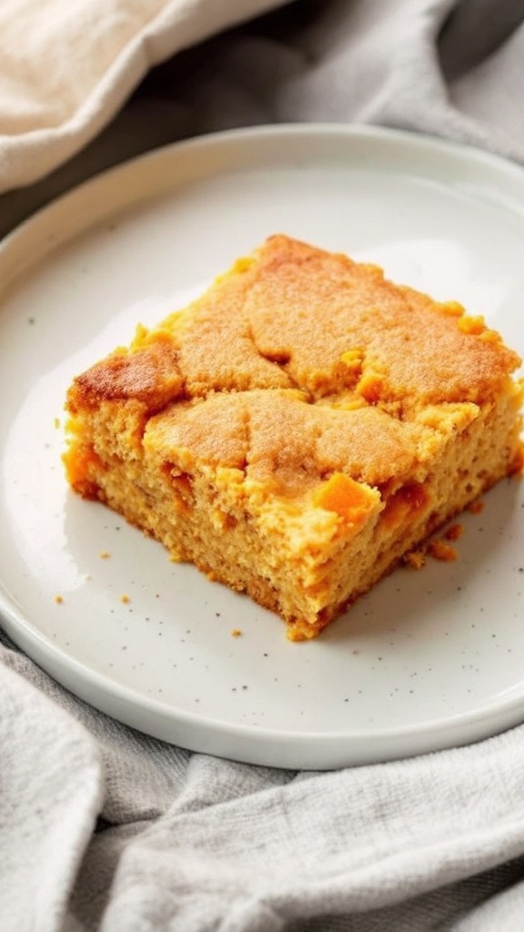 A slice of butternut squash cornbread on a plate.