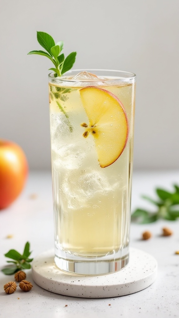 A refreshing Cardamom Apple Highball cocktail with ice and apple garnish.