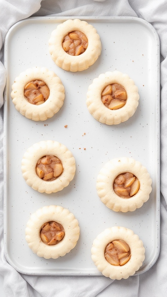 Delicious Cinnamon Apple Thumbprint Cookies arranged on a platter.
