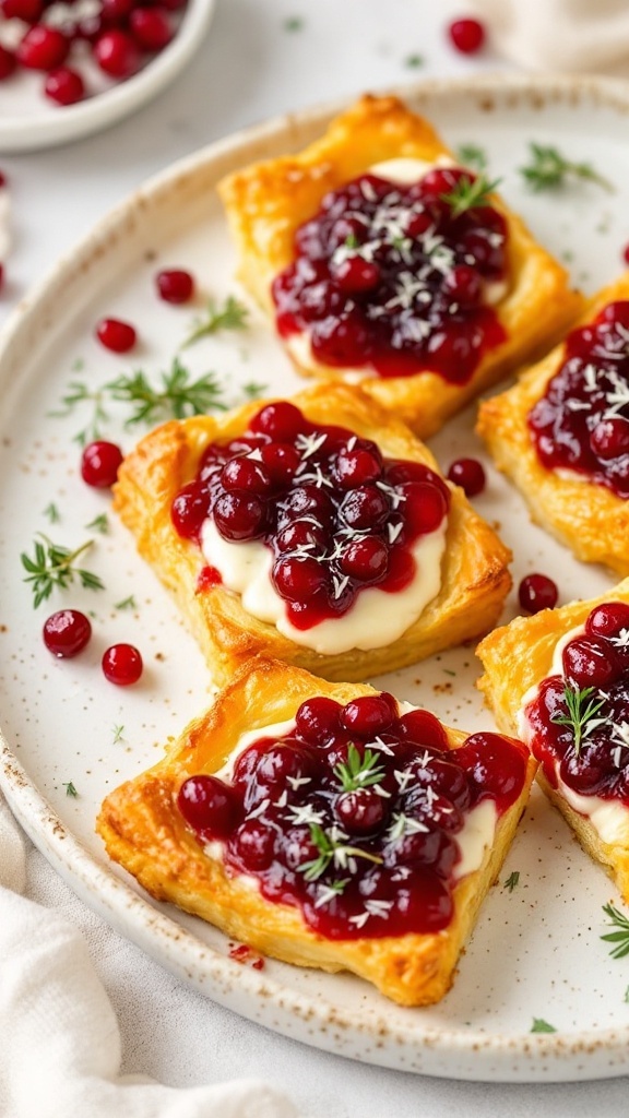 Cranberry-Brie Puff Pastry Bites on a plate