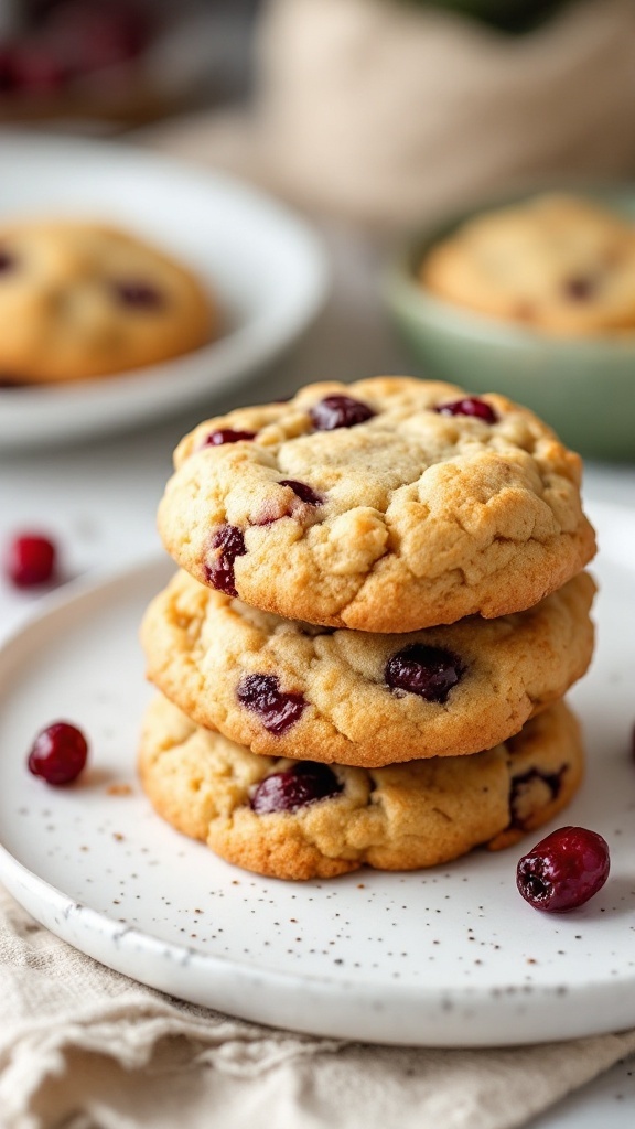 Cranberry-Orange Oatmeal Cookies stacked on a plate.