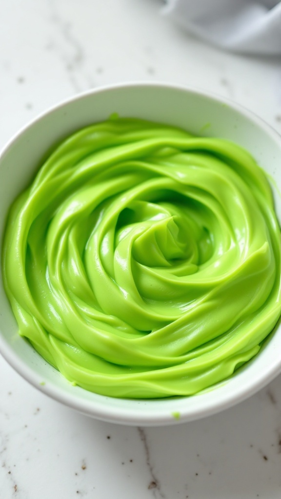 A bowl of edible monster slime in vibrant green color