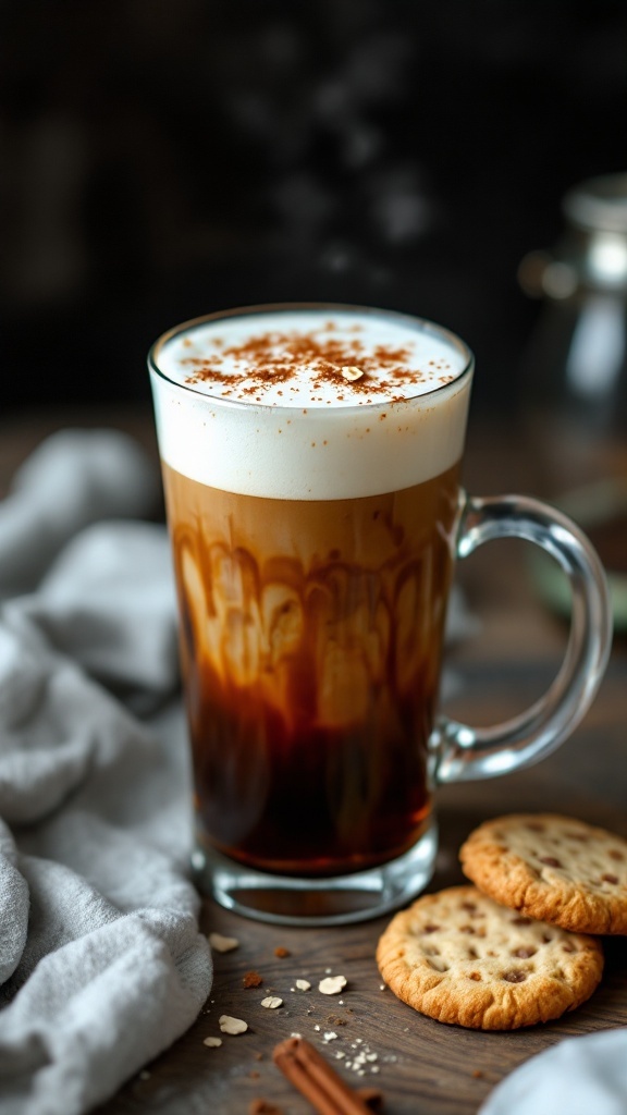 A glass of Gingerbread Oat Milk Cold Foam Cold Brew topped with spices