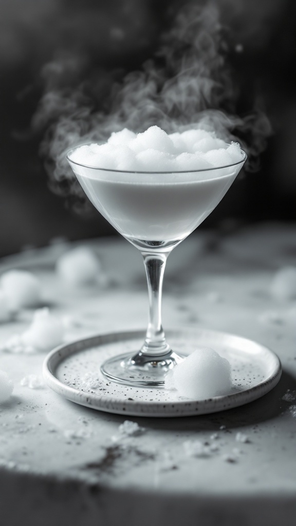 A spooky Graveyard Fog Cocktail with a foggy presentation.