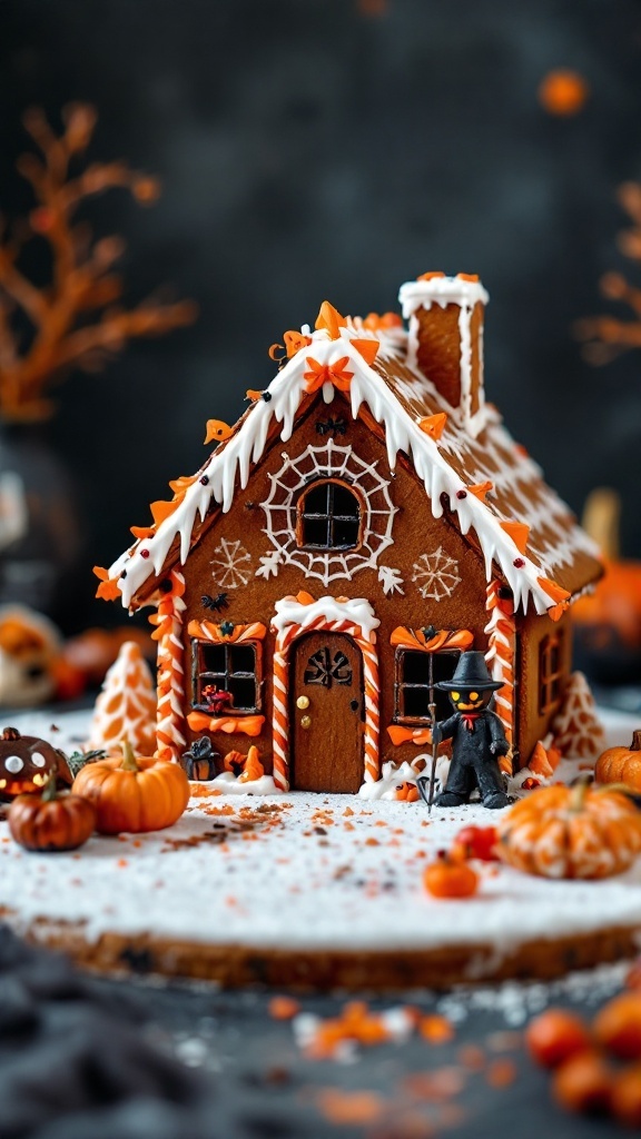 Gingerbread haunted house decorated for Halloween