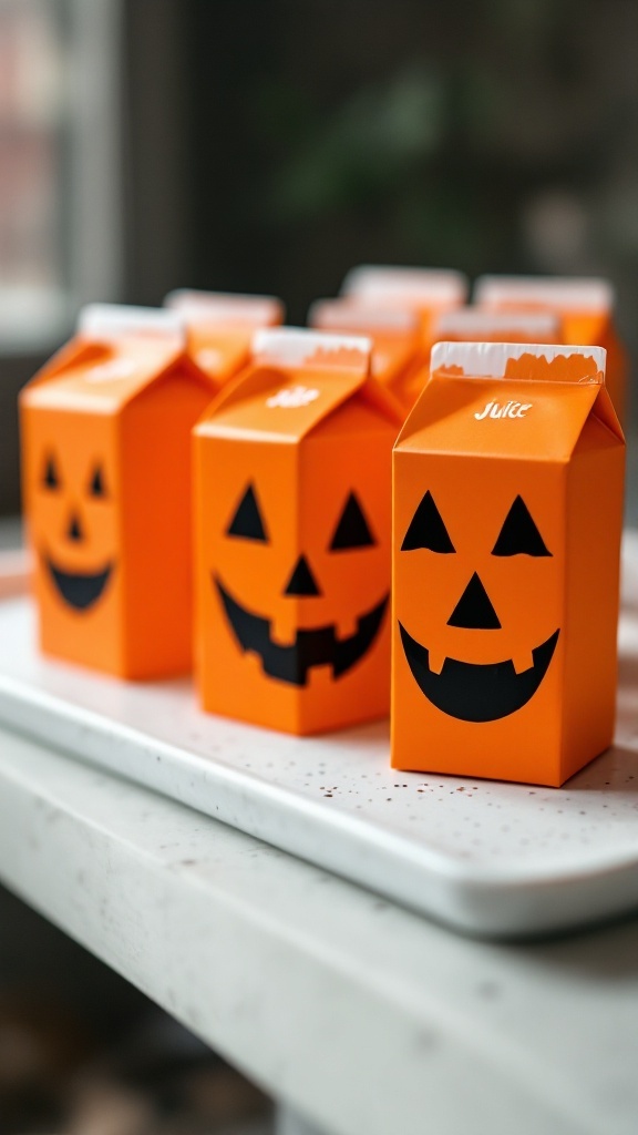 Jack-O'-Lantern themed juice boxes for Halloween