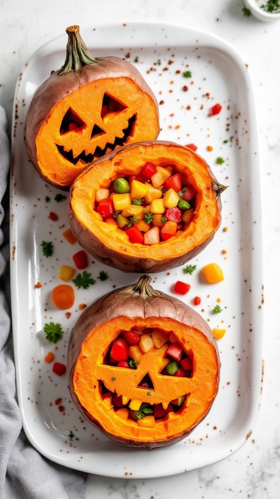 Jack-O'-Lantern Stuffed Sweet Potatoes