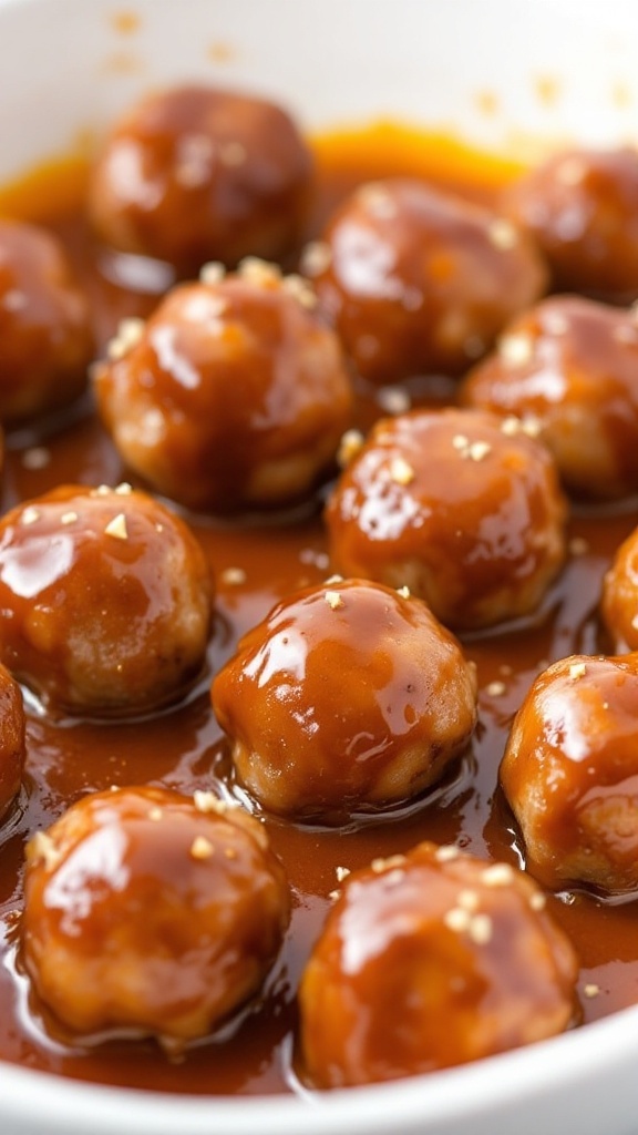 Delicious, glazed meatballs in a sticky sauce.