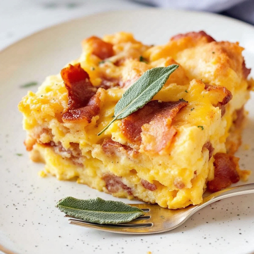 Maple Bacon Breakfast Casserole with sage