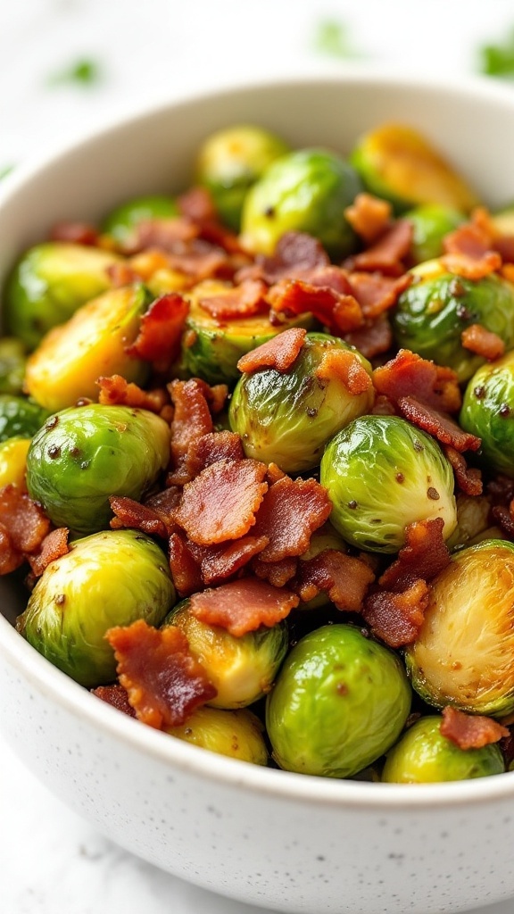 A bowl of Maple Bacon Brussels Sprouts