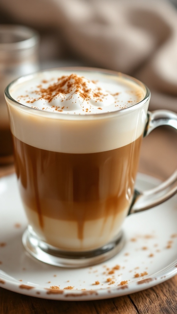 A warm cup of Maple Brown Sugar Irish Coffee topped with whipped cream and cinnamon.