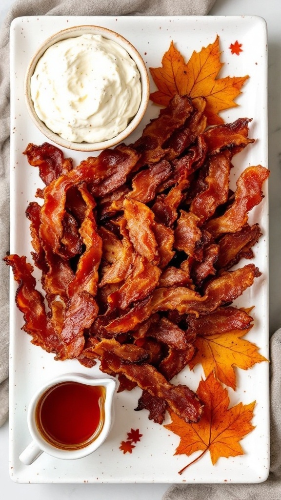 A charcuterie board featuring maple candied bacon, maple cream cheese, and maple-infused syrups.