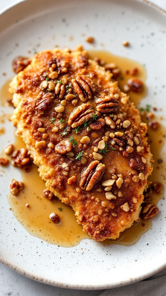 Maple pecan crusted chicken on a plate