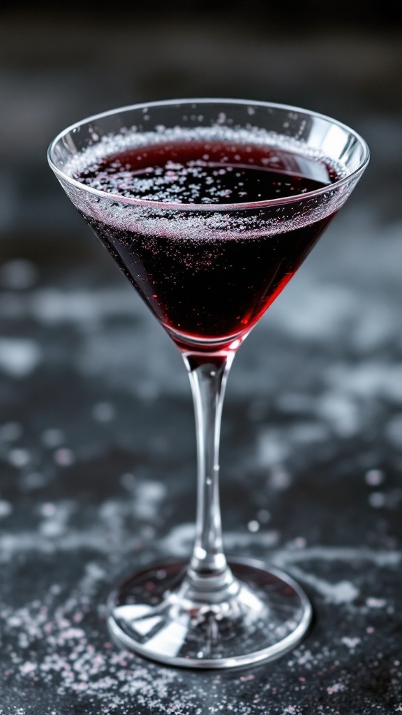 A spooky cocktail in a martini glass, perfect for Halloween parties.