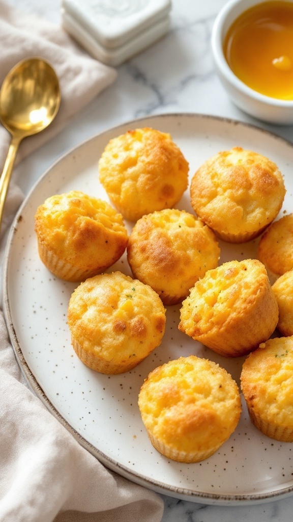 Delicious mini cornbread muffins served with honey butter.