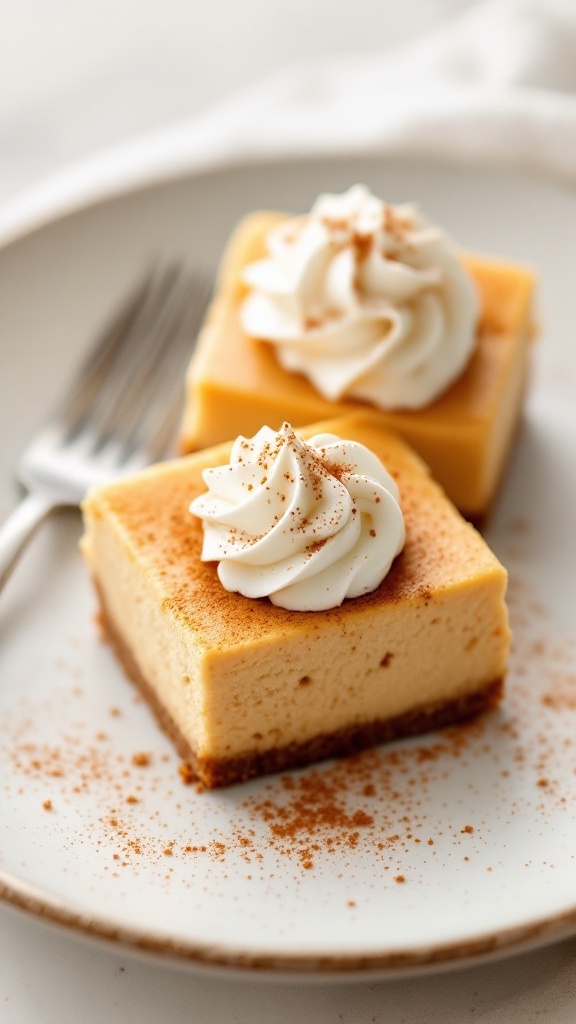 Mini pumpkin spice cheesecake bites on a plate