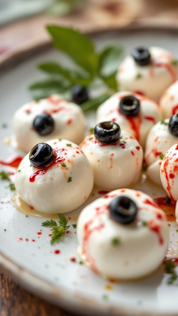 Mozzarella eyeballs for Halloween finger food