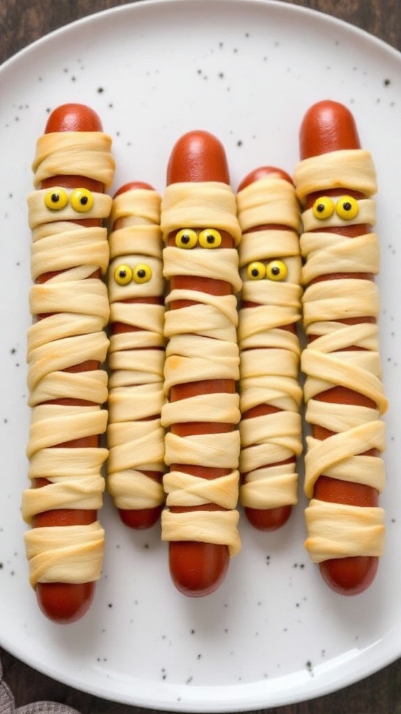 Mummy Hot Dogs wrapped in crescent roll dough