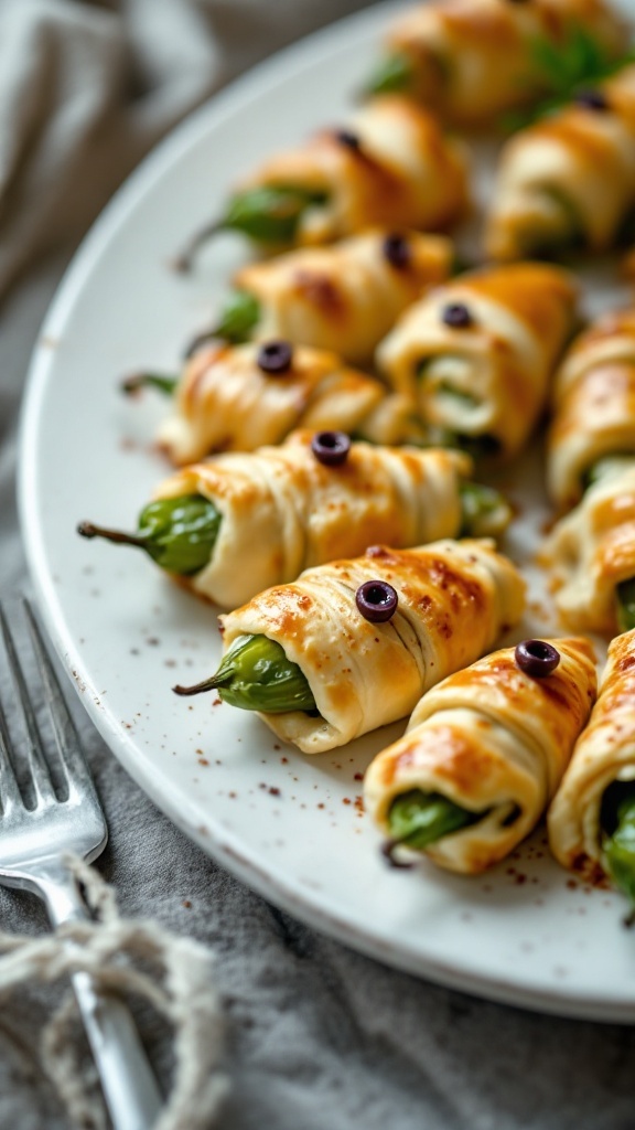 Mummy Jalapeno Poppers on a plate