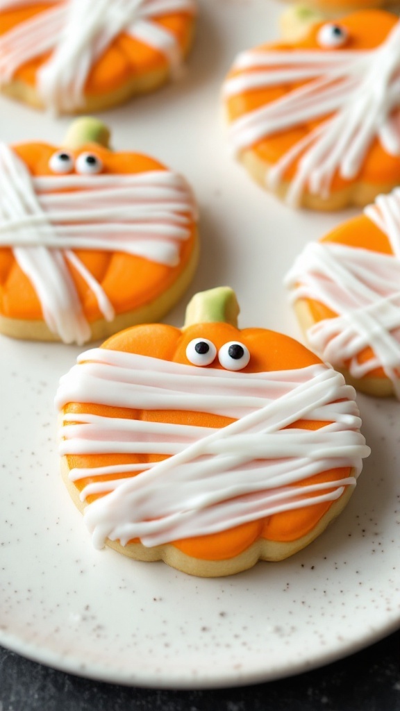 Decorative Mummy Pumpkin Cookies for Halloween
