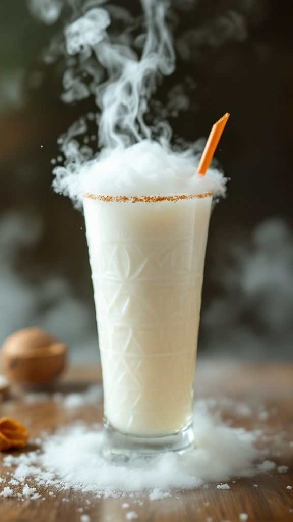 A spooky cocktail with fog effects, perfect for Halloween celebrations.