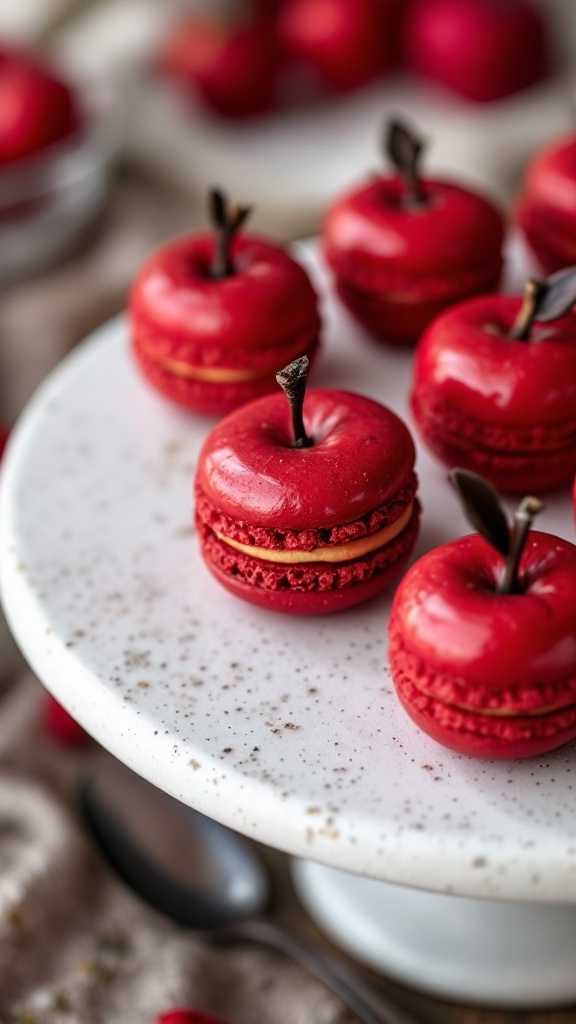 Poison Apple Macarons on a cake stand