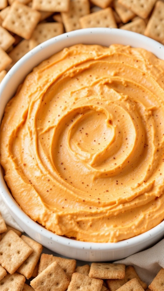 A creamy pumpkin pie dip served with graham crackers