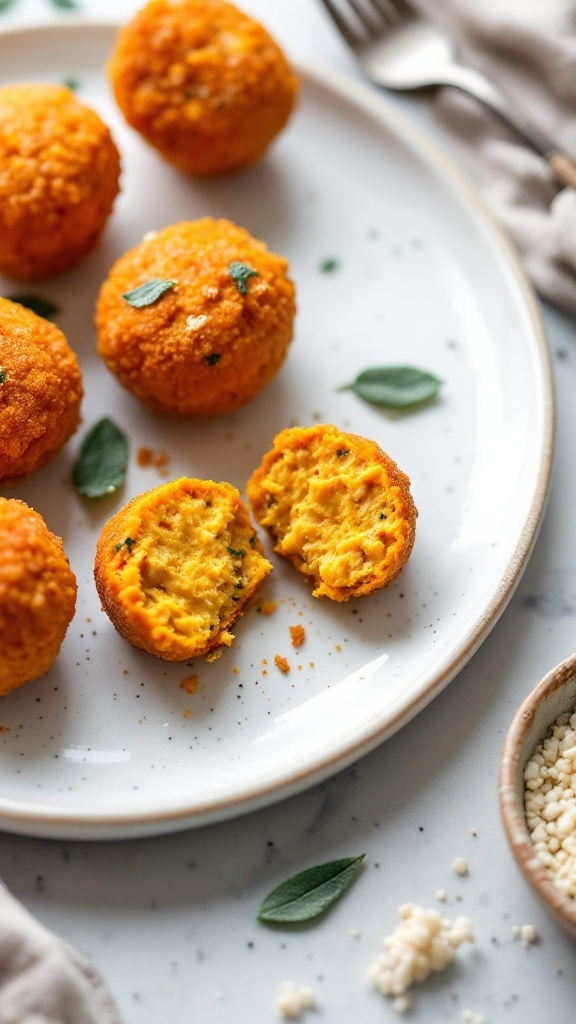 Pumpkin sage arancini on a plate.