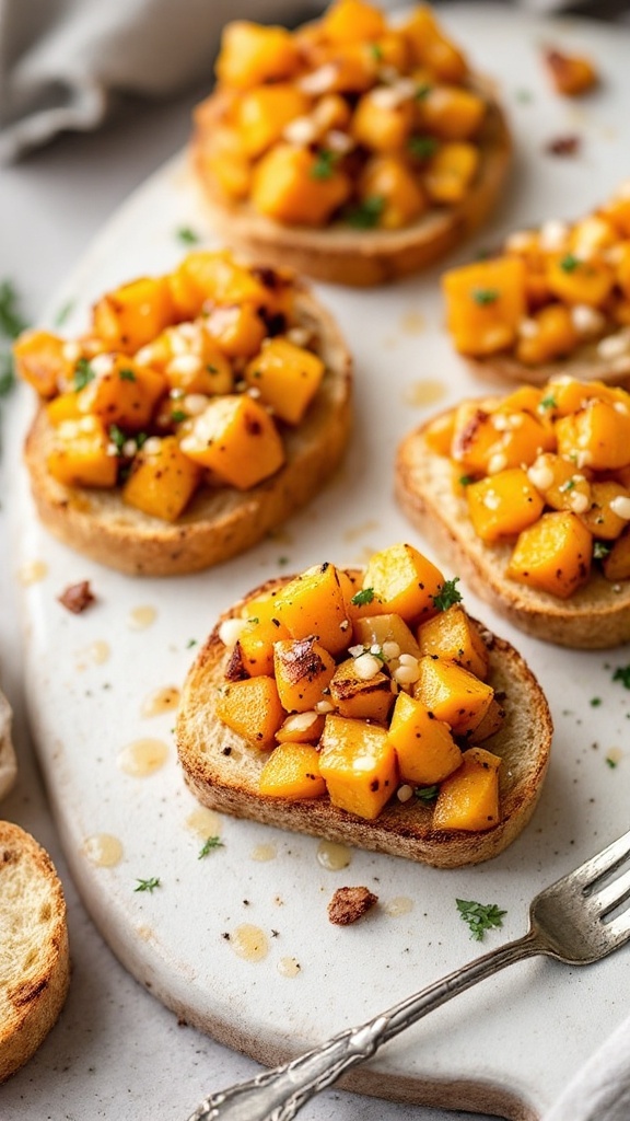 Roasted acorn squash crostini with brown butter and pine nuts