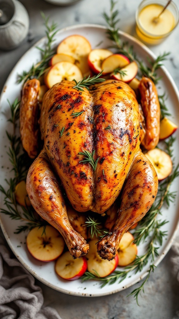 Rosemary Cider Roasted Chicken served with apple slices