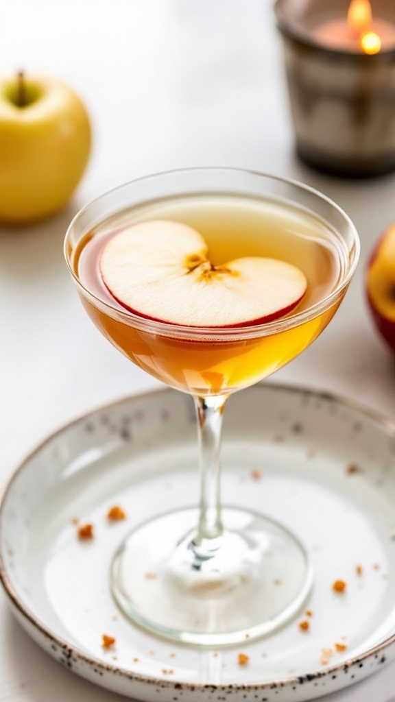 Salted Caramel Appletini cocktail with apple garnish