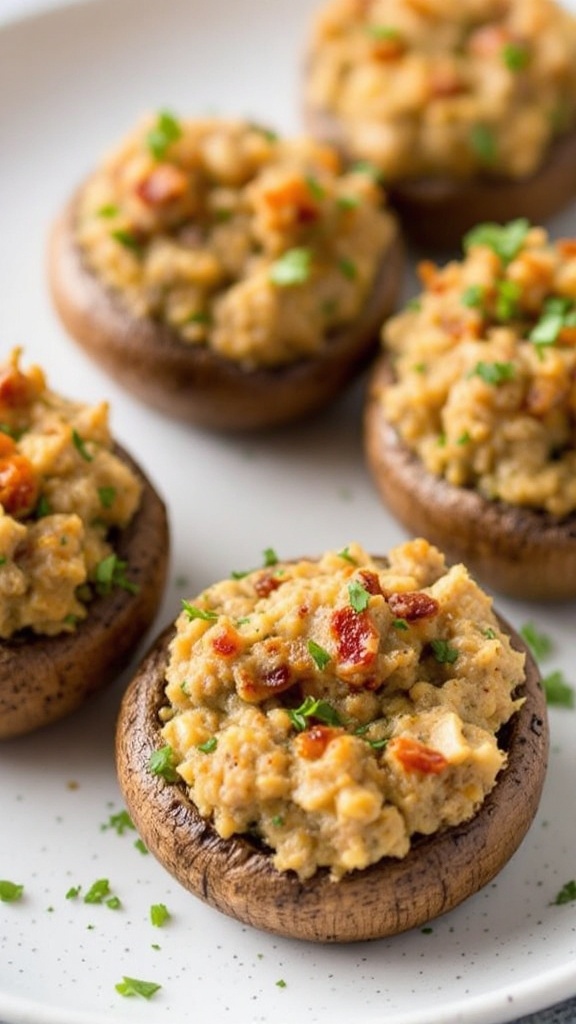 Sausage Stuffed Mushrooms With Sage on a plate
