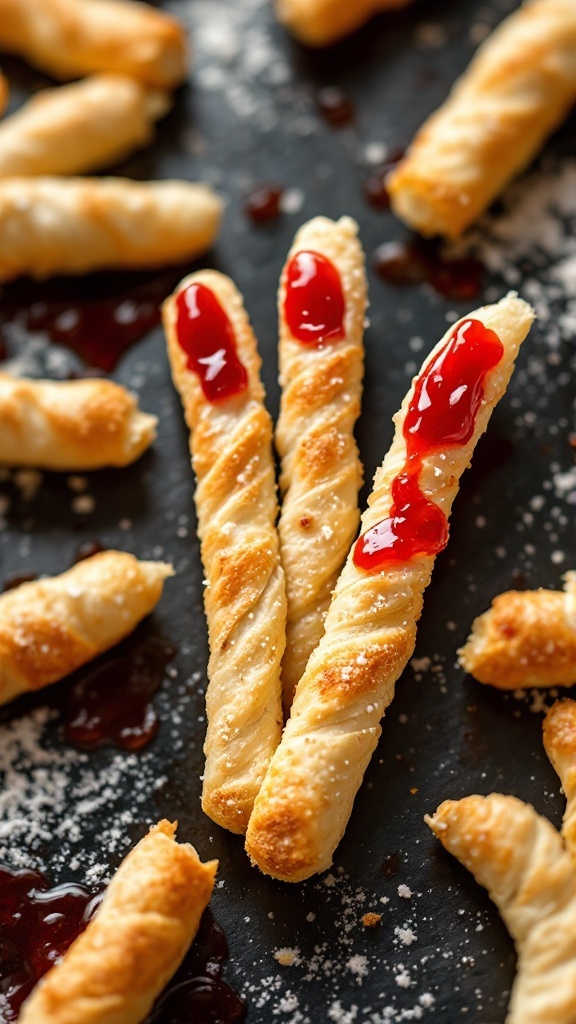 Halloween themed severed finger breadstick bones with dipping sauce
