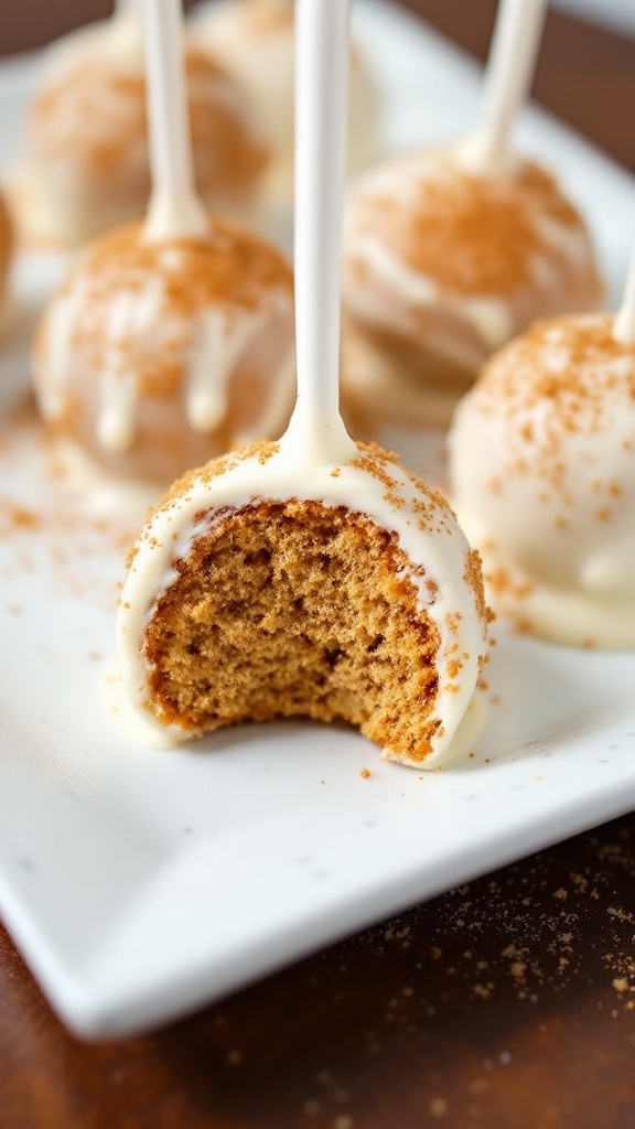 Delicious snickerdoodle cake pops with a sprinkle of cinnamon sugar on top.