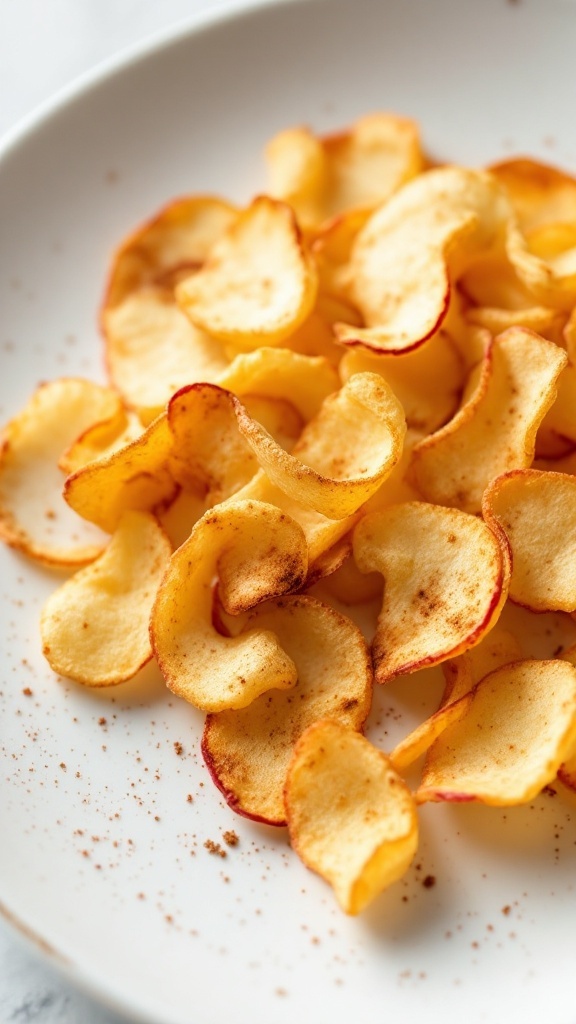 A plate of crispy spiced apple chips.