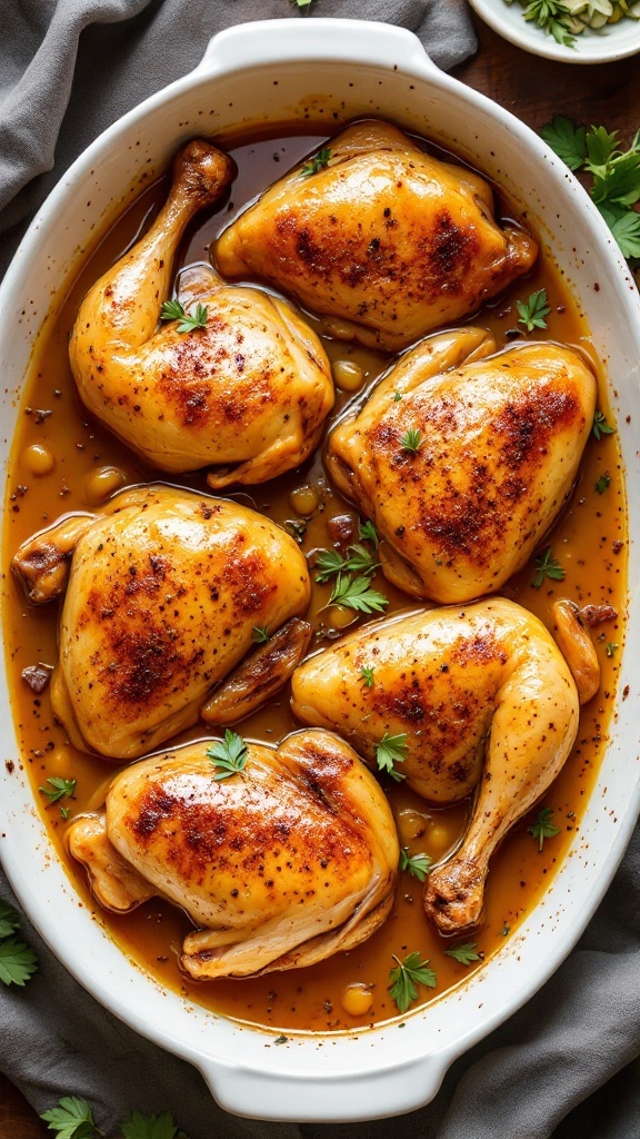 A bowl of slow cooker chicken with spices and apple cider