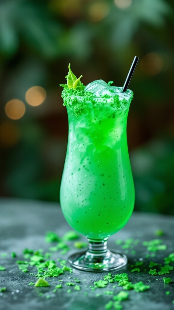 A vibrant green cocktail, perfect for Halloween celebrations.