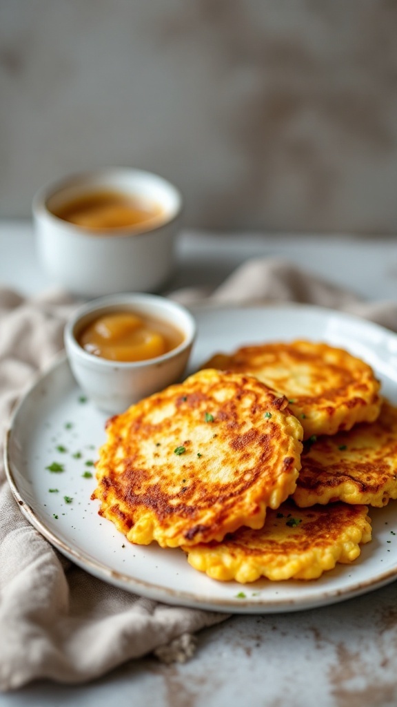 Delicious sweet corn fritters served with apple butter