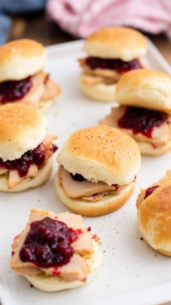 Turkey cranberry sliders on a white plate