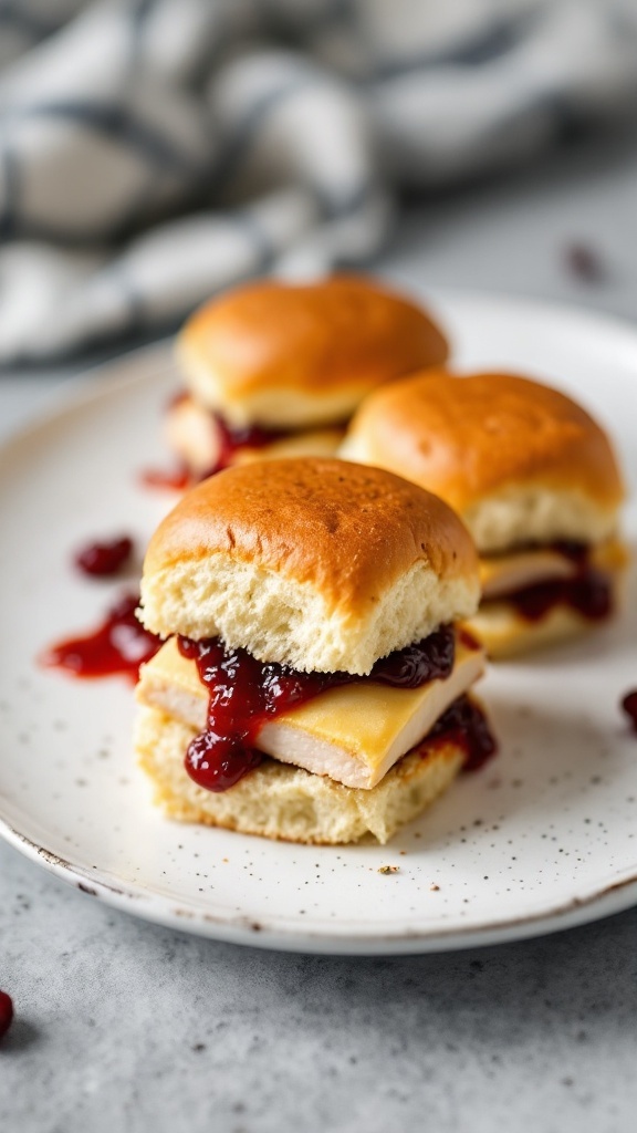 Turkey Cranberry Sliders on a plate with cranberry sauce