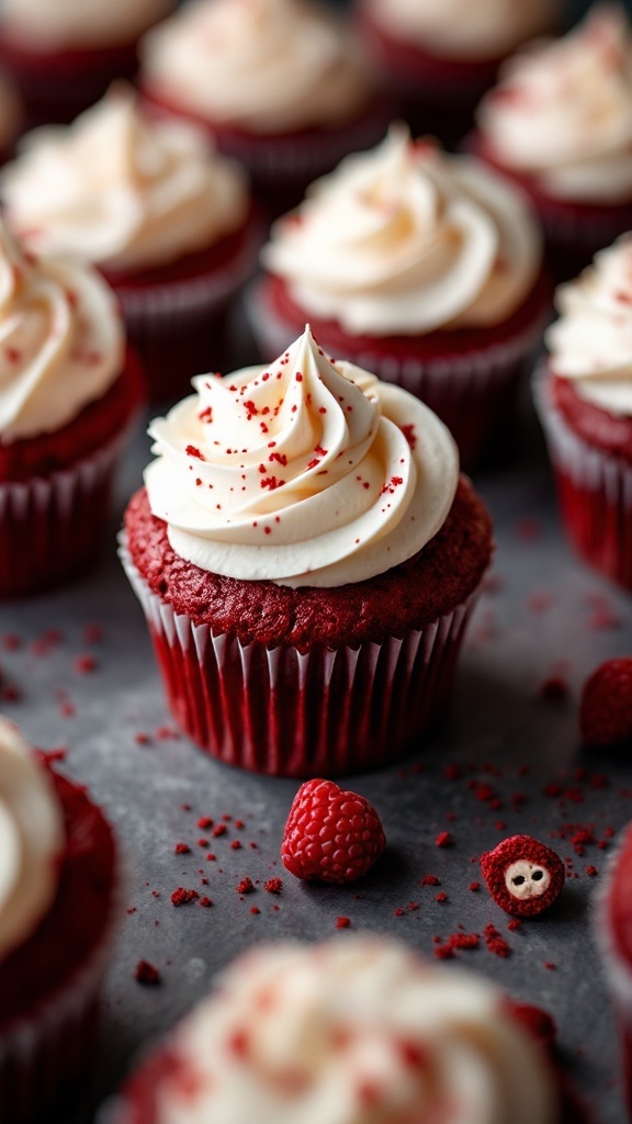 Cupcakes topped with frosting and decorated for Halloween