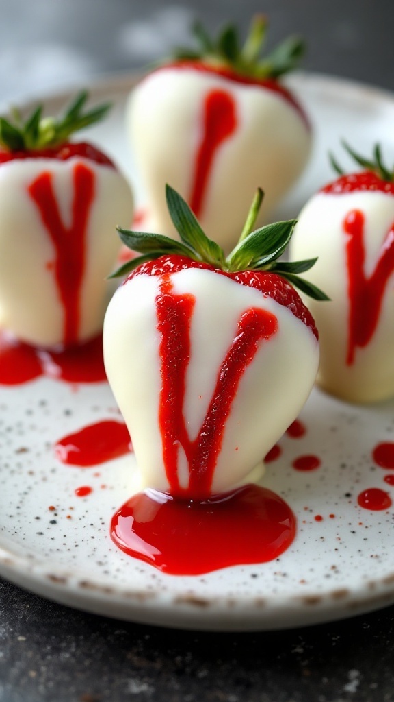 Vampire Bite Strawberries decorated for Halloween