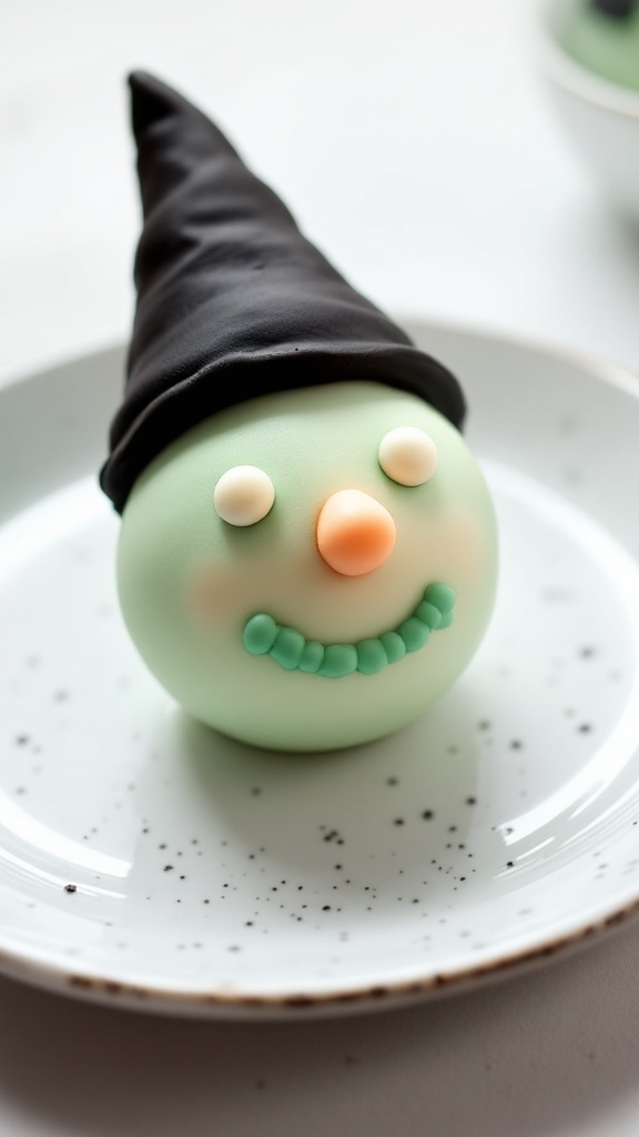 Witch cake pops with green faces and black hats